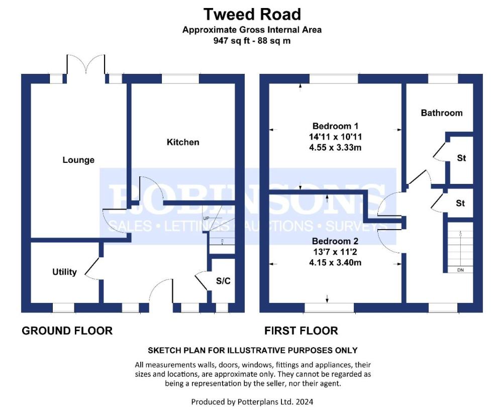 2 bedroom semi-detached house for sale - floorplan