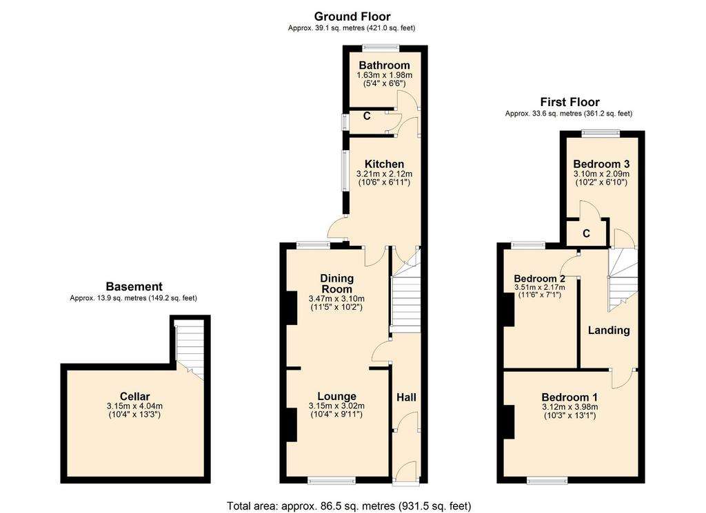 3 bedroom terraced house for sale - floorplan