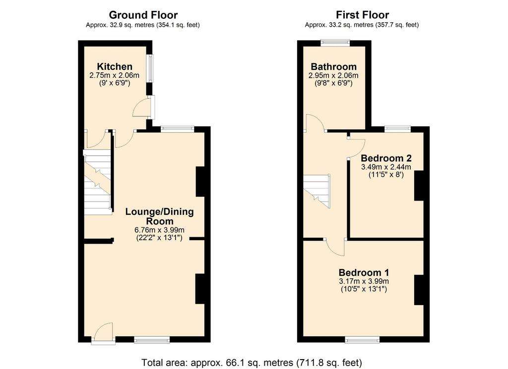 2 bedroom terraced house for sale - floorplan