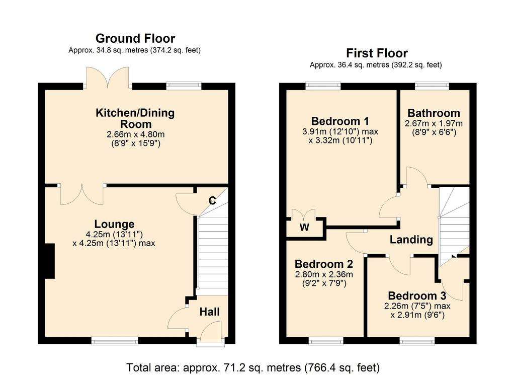 3 bedroom terraced house for sale - floorplan