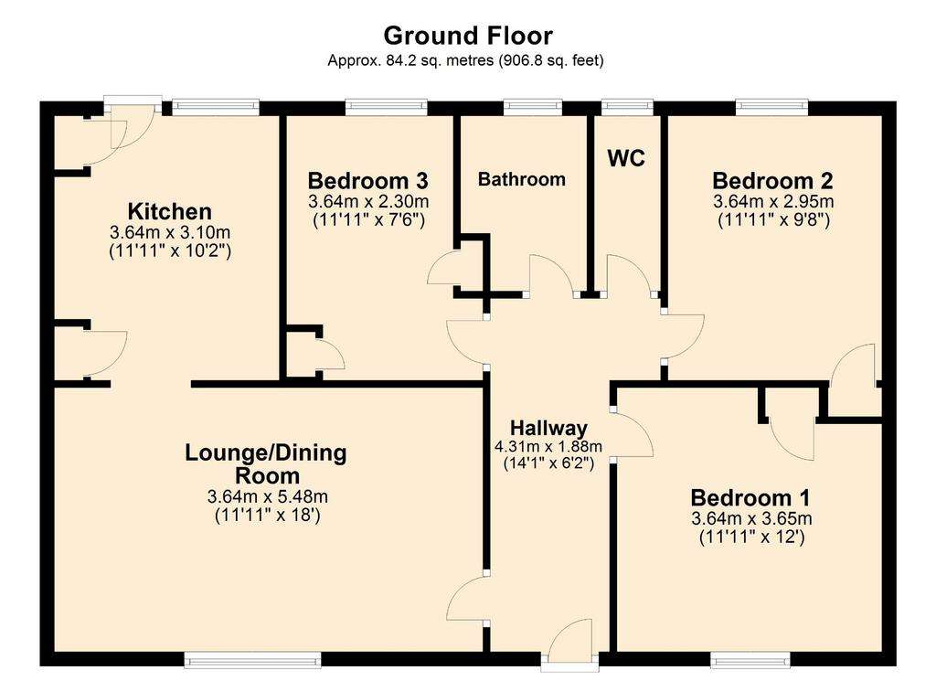 3 bedroom semi-detached bungalow for sale - floorplan