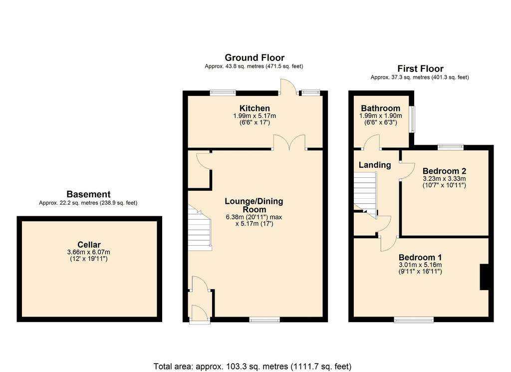 2 bedroom cottage for sale - floorplan