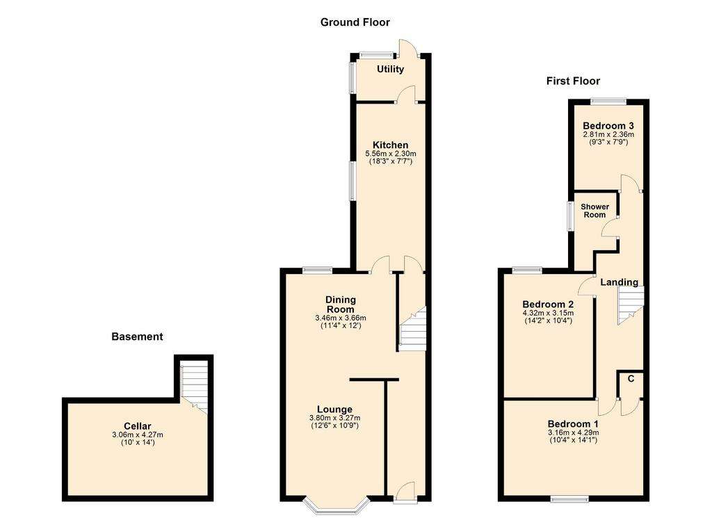 3 bedroom terraced house for sale - floorplan