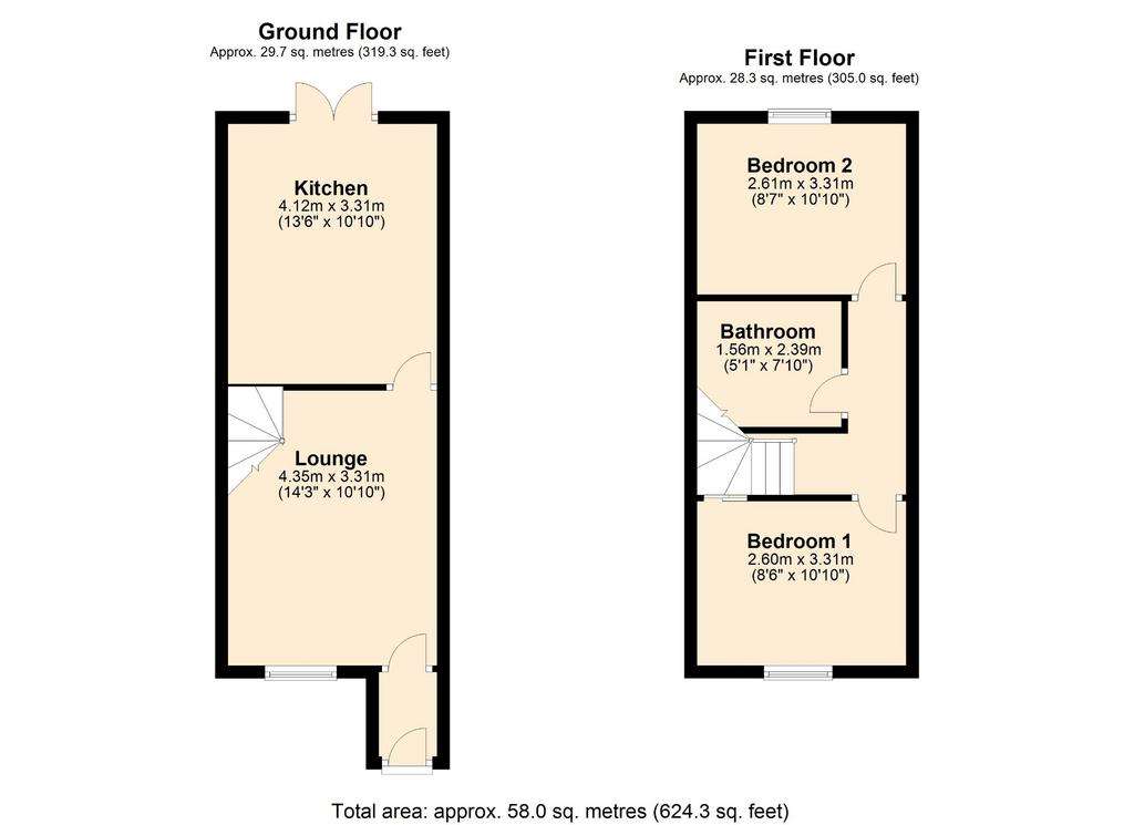 2 bedroom end of terrace house for sale - floorplan