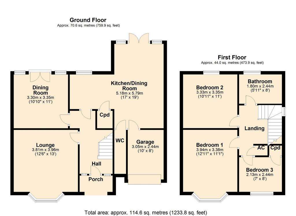 3 bedroom semi-detached house for sale - floorplan