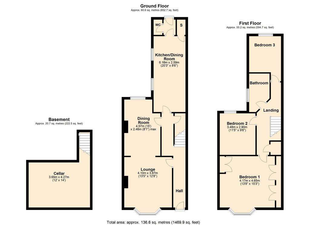 3 bedroom terraced house for sale - floorplan