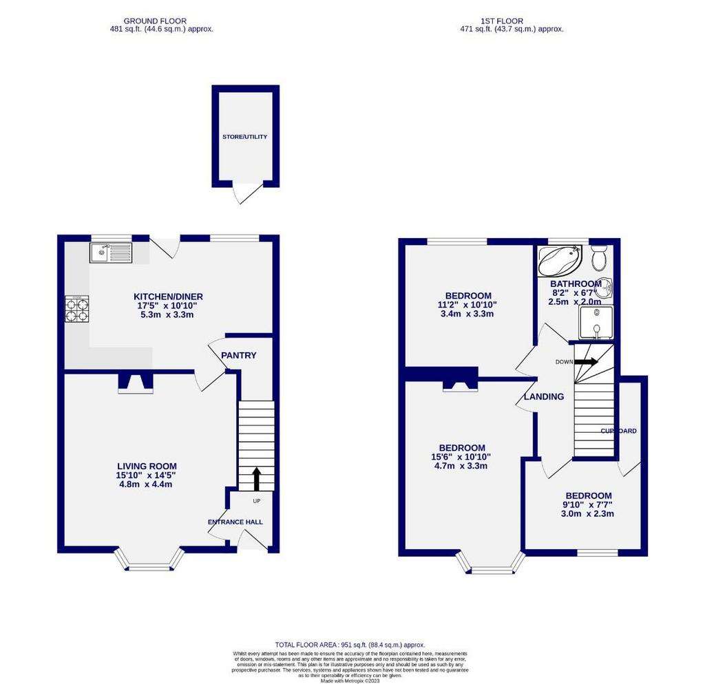 3 bedroom terraced house for sale - floorplan