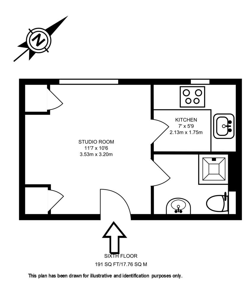 Studio flat to rent - floorplan