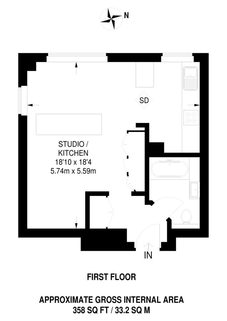 Studio flat to rent - floorplan