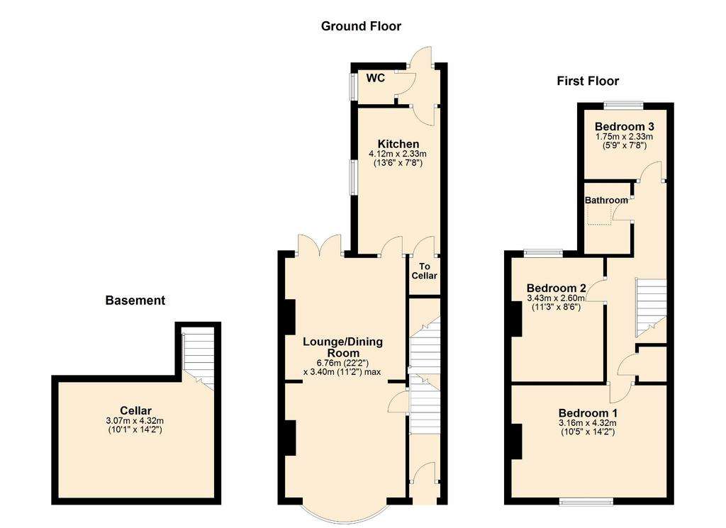 3 bedroom terraced house for sale - floorplan