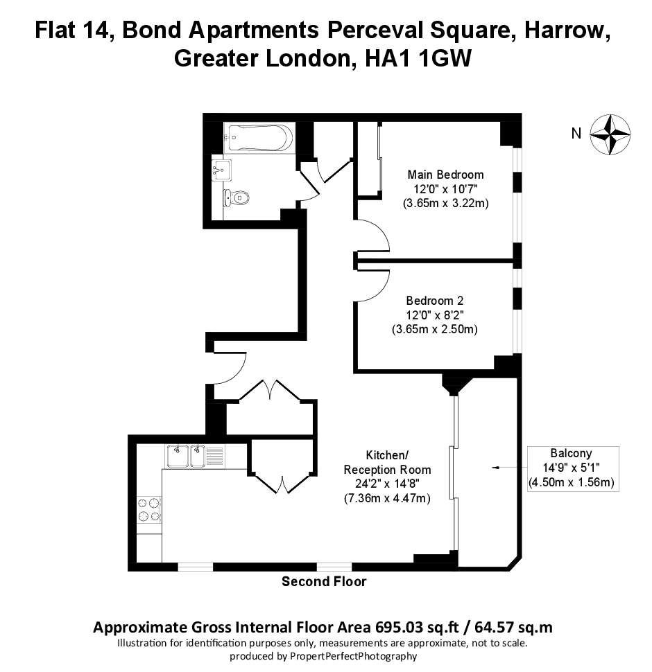 2 bedroom flat to rent - floorplan