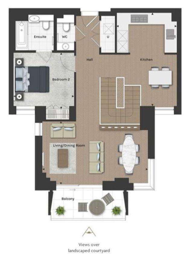 2 bedroom duplex apartment to rent - floorplan