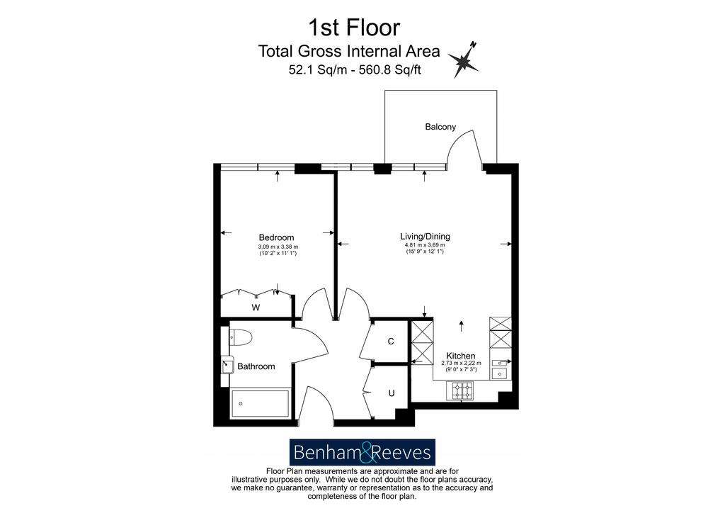 1 bedroom flat to rent - floorplan