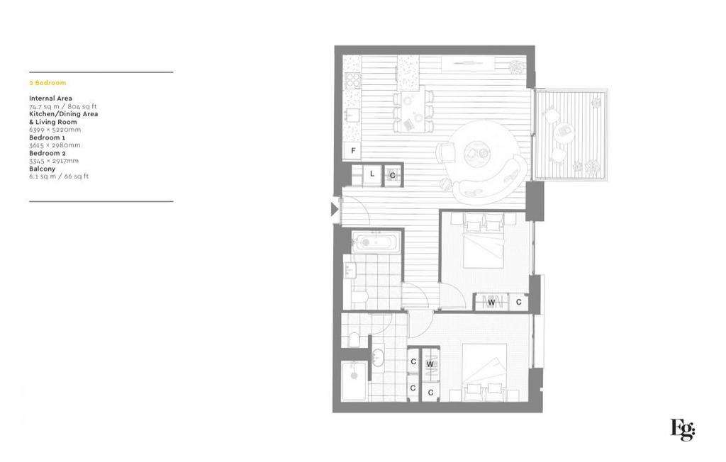 2 bedroom flat to rent - floorplan