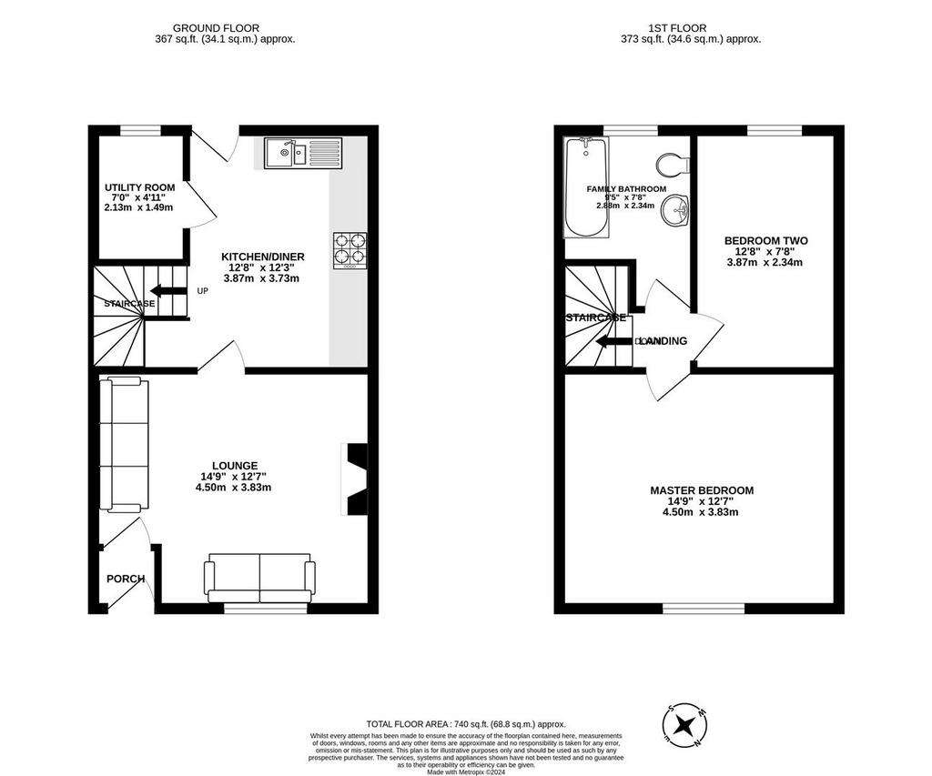 2 bedroom terraced house for sale - floorplan