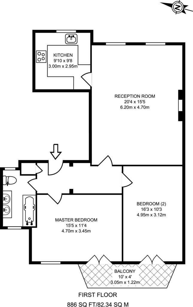 2 bedroom flat to rent - floorplan