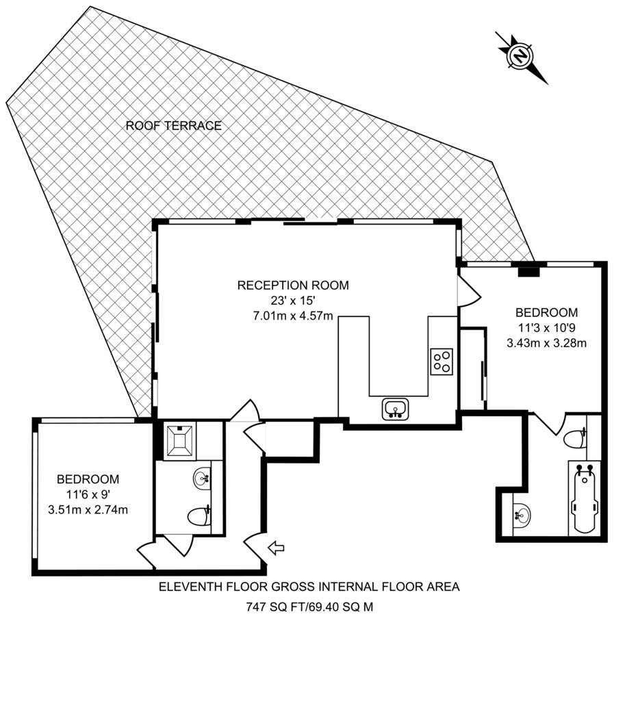 2 bedroom flat to rent - floorplan