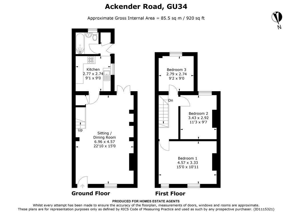 3 bedroom terraced house for sale - floorplan