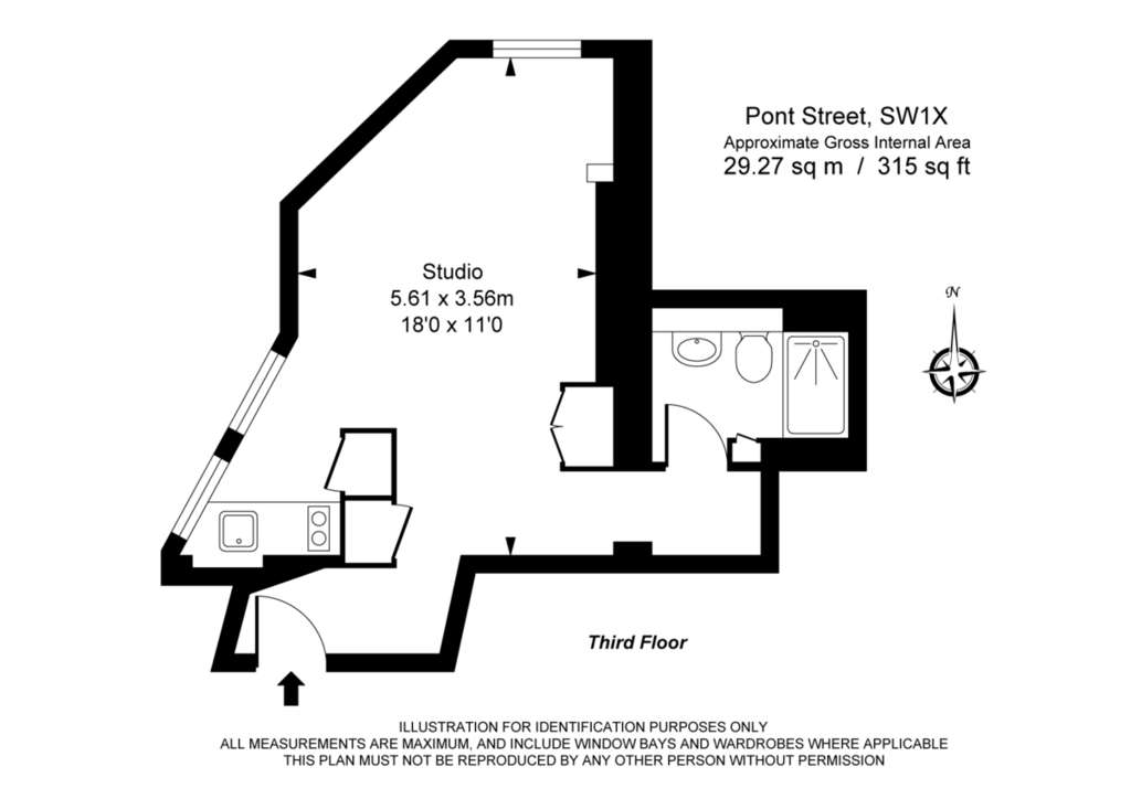 Studio flat to rent - floorplan