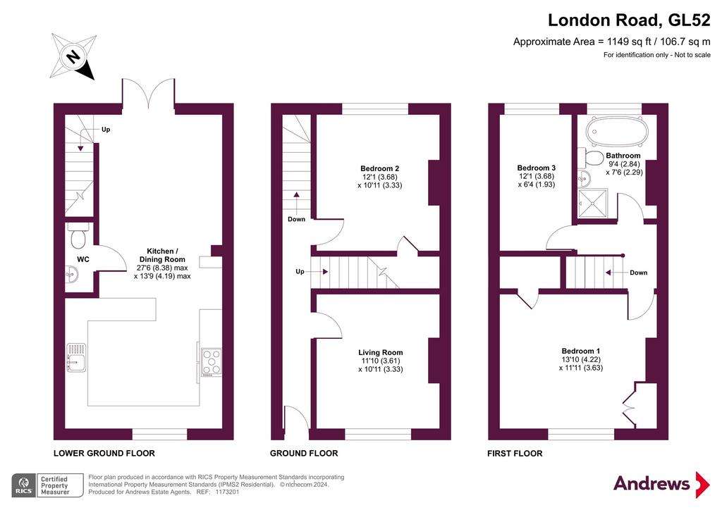 3 bedroom end of terrace house for sale - floorplan