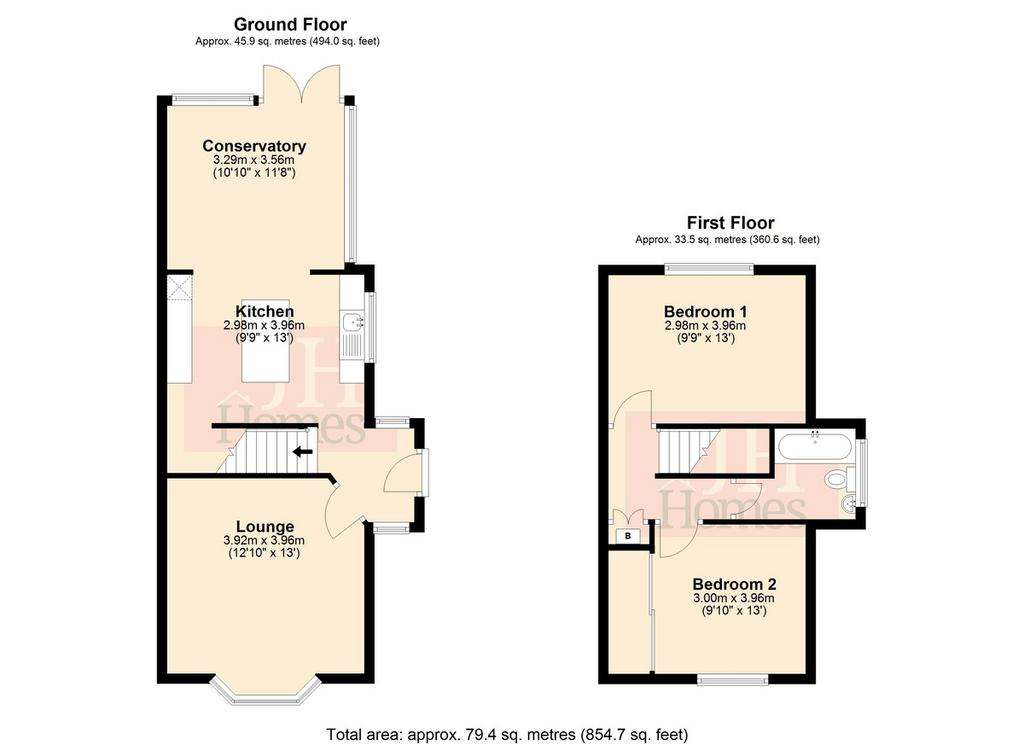 2 bedroom semi-detached house for sale - floorplan