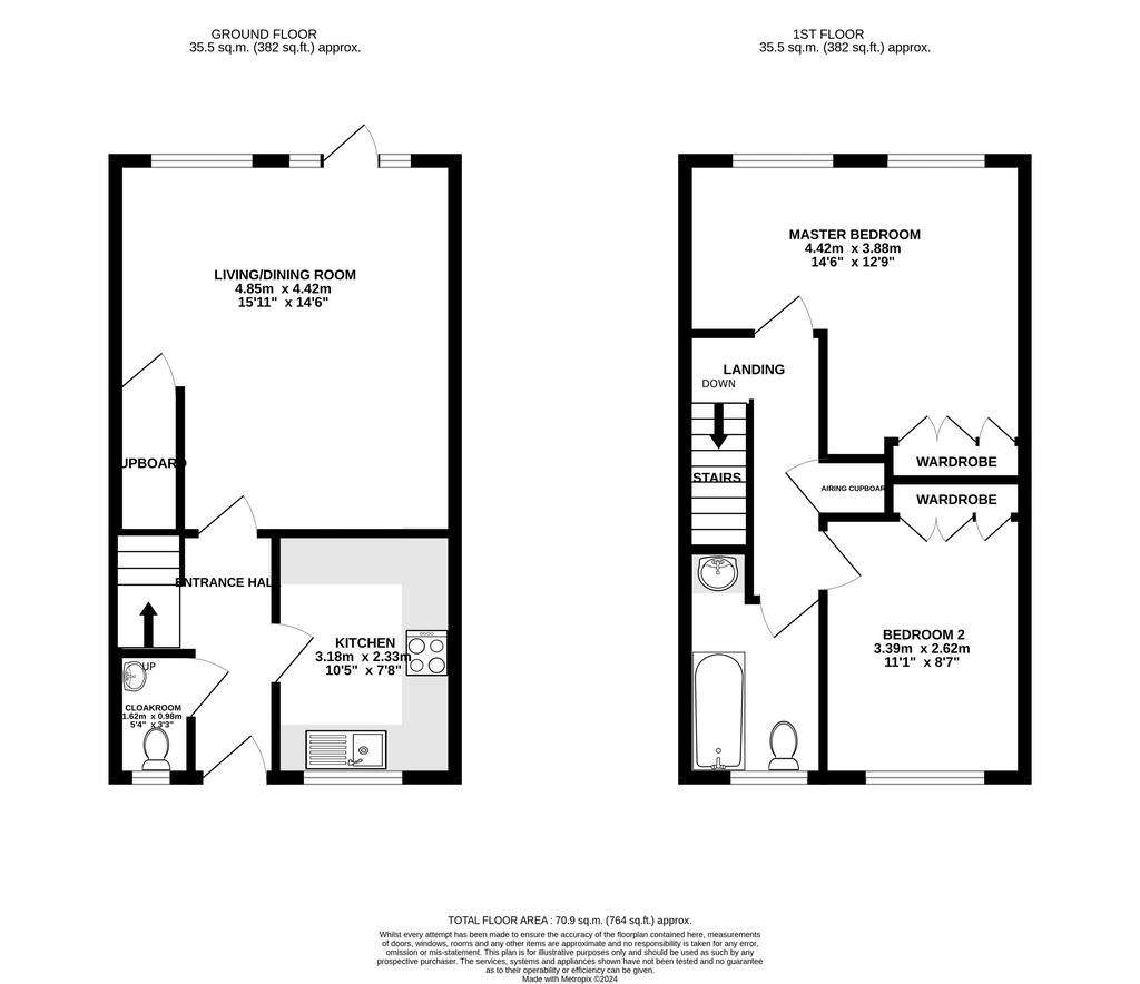 2 bedroom terraced house to rent - floorplan