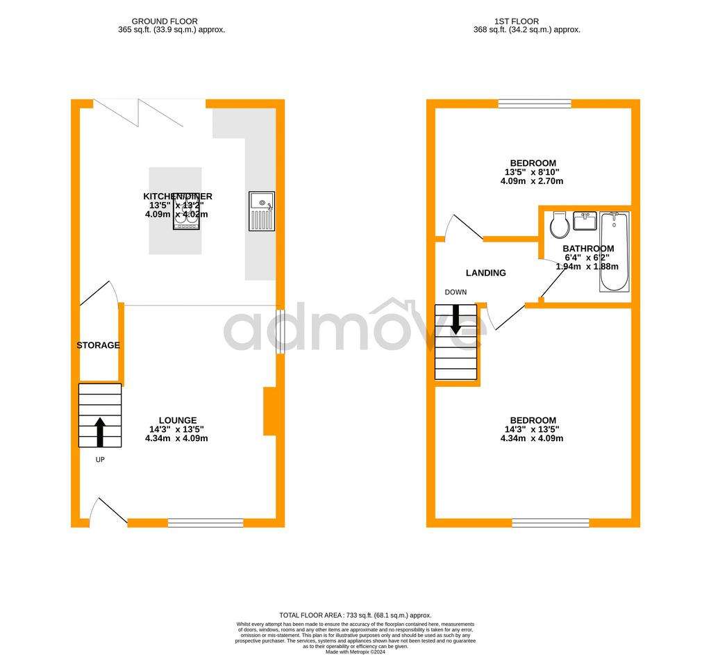 2 bedroom semi-detached house to rent - floorplan