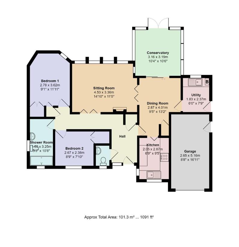 2 bedroom bungalow for sale - floorplan