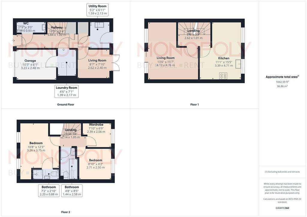 3 bedroom terraced house for sale - floorplan