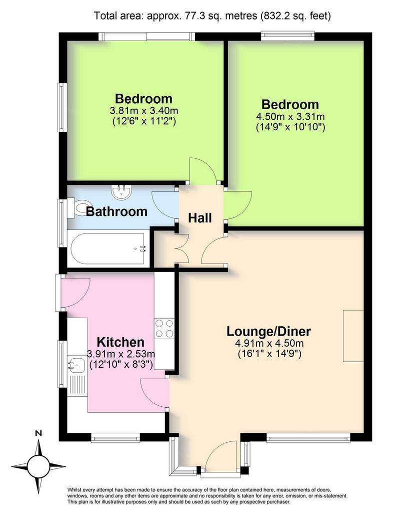 2 bedroom bungalow for sale - floorplan