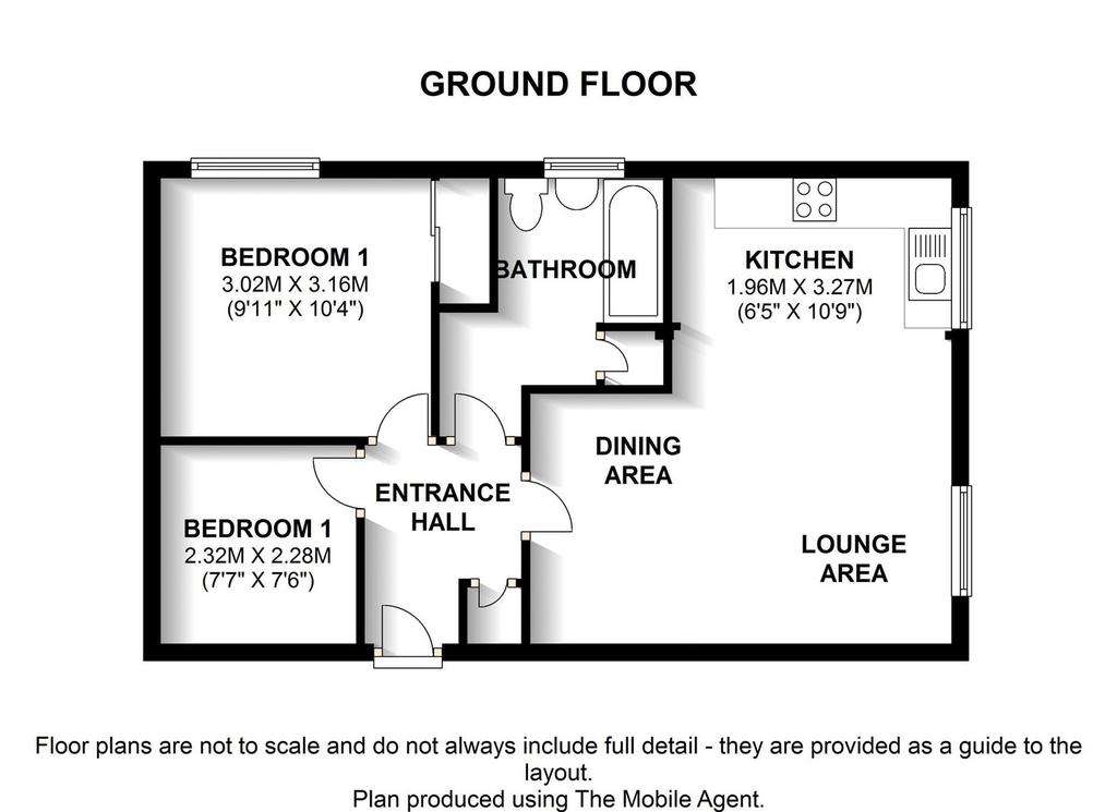 2 bedroom bungalow to rent - floorplan