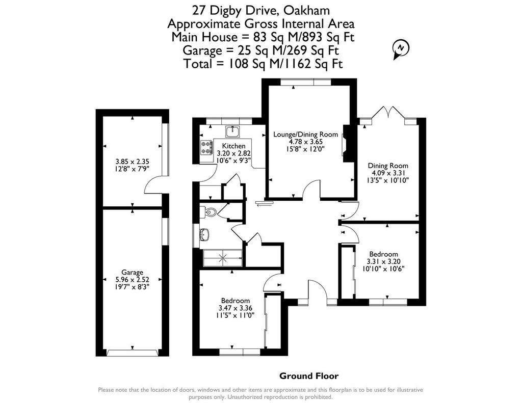 2 bedroom detached bungalow for sale - floorplan