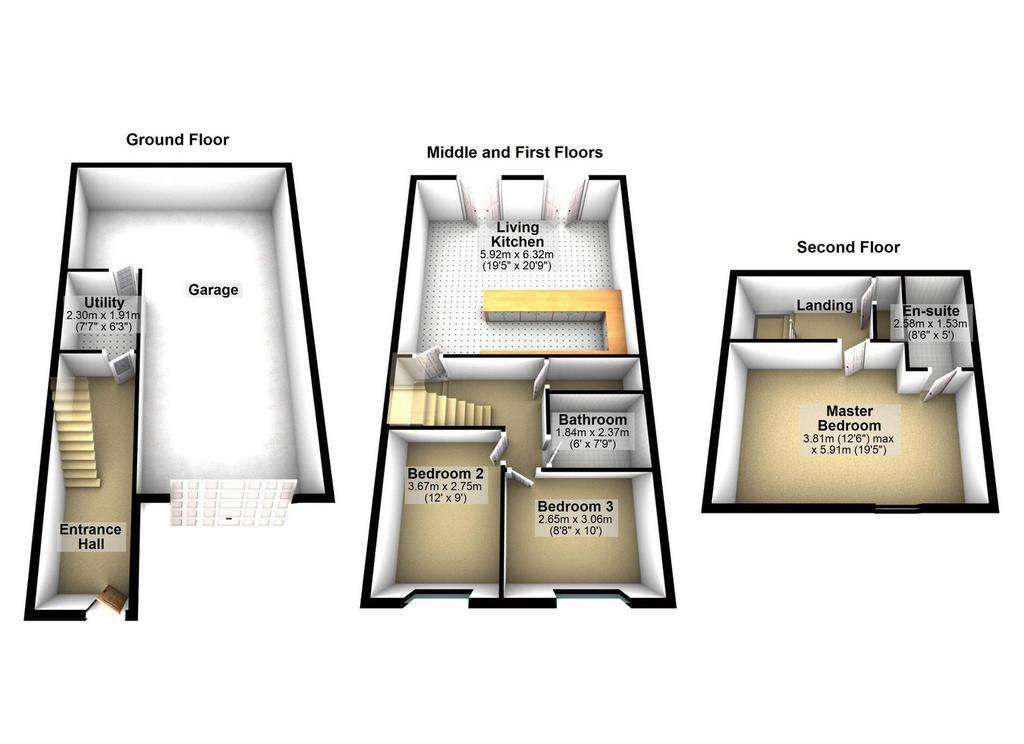 3 bedroom town house to rent - floorplan