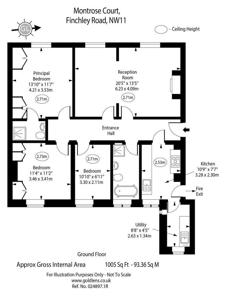 3 bedroom flat to rent - floorplan