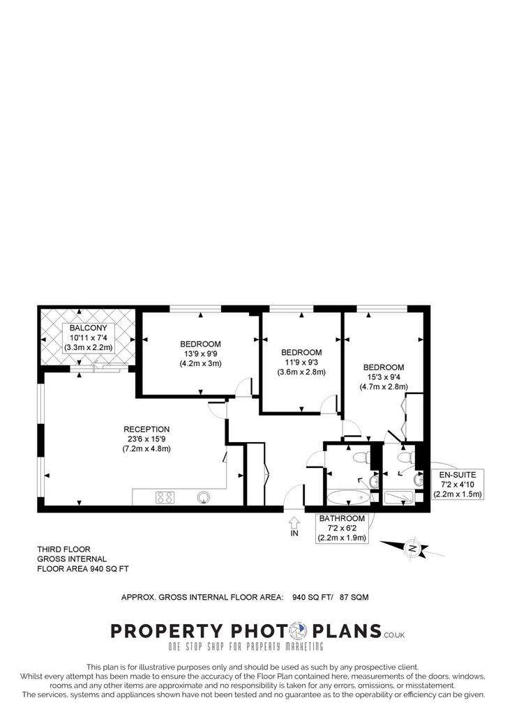 3 bedroom flat to rent - floorplan