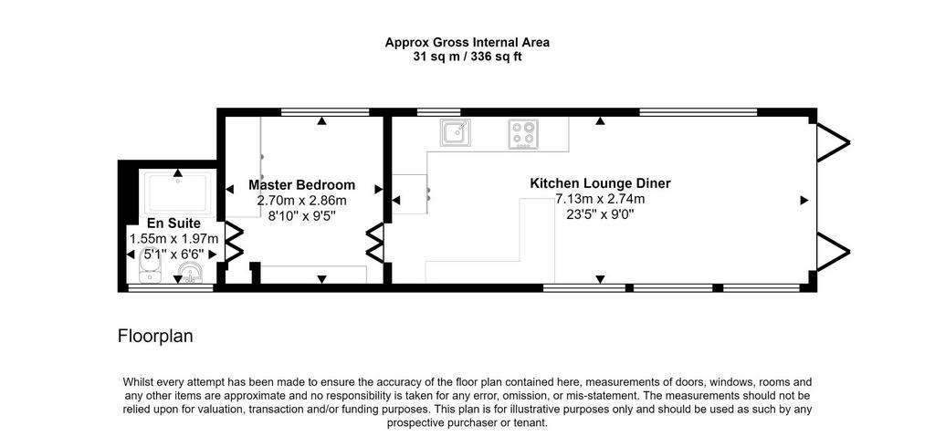 1 bedroom house boat for sale - floorplan