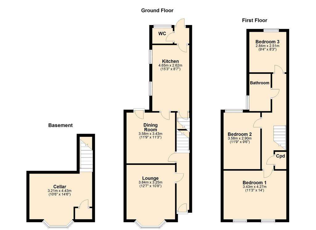 3 bedroom terraced house for sale - floorplan