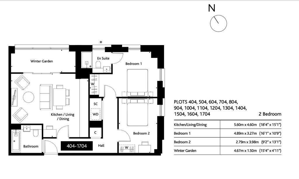 2 bedroom flat to rent - floorplan