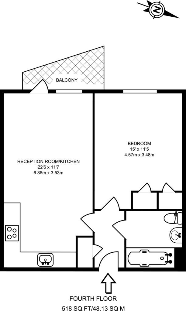 1 bedroom flat to rent - floorplan