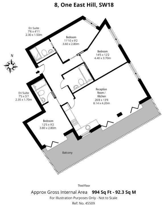 3 bedroom flat for sale - floorplan