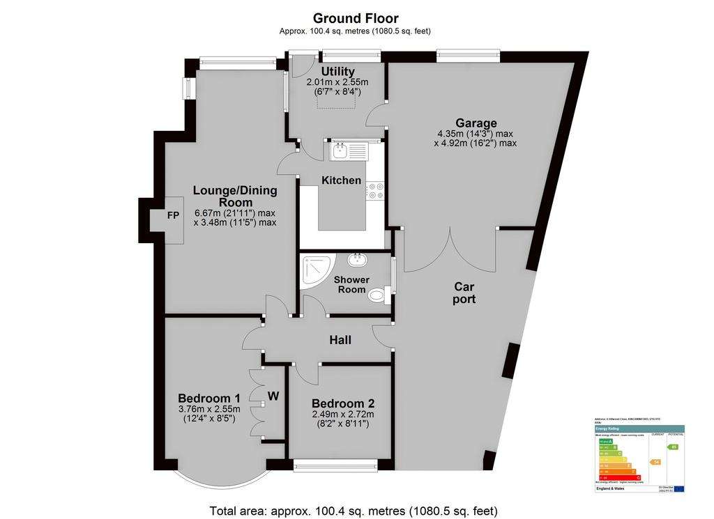 2 bedroom semi-detached bungalow for sale - floorplan