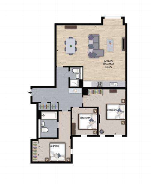 3 bedroom flat to rent - floorplan