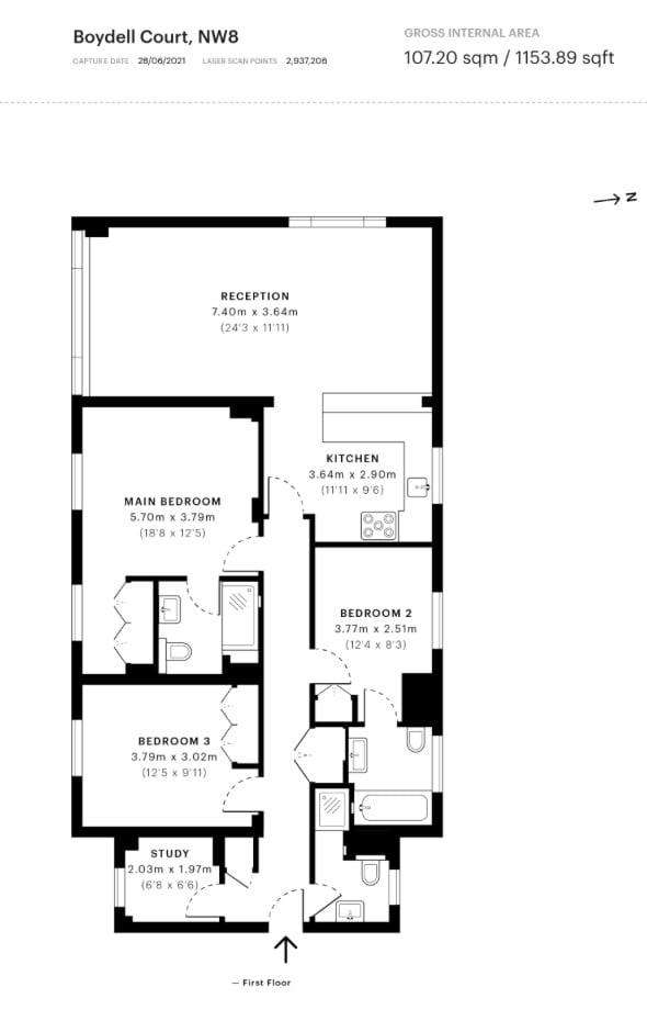 3 bedroom flat to rent - floorplan