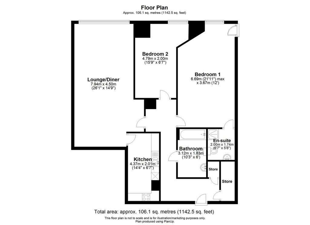 2 bedroom flat to rent - floorplan