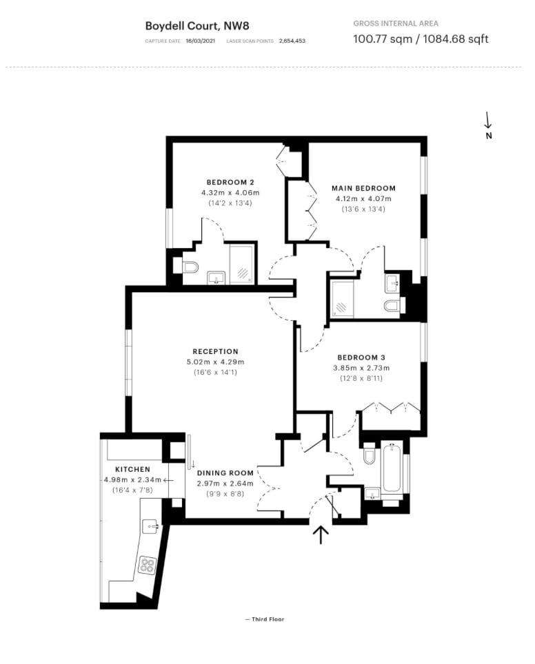 3 bedroom flat to rent - floorplan