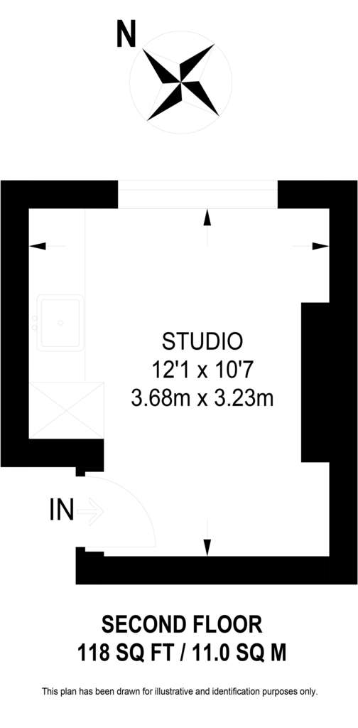 Studio flat to rent - floorplan