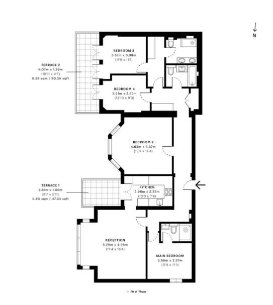 4 bedroom flat to rent - floorplan