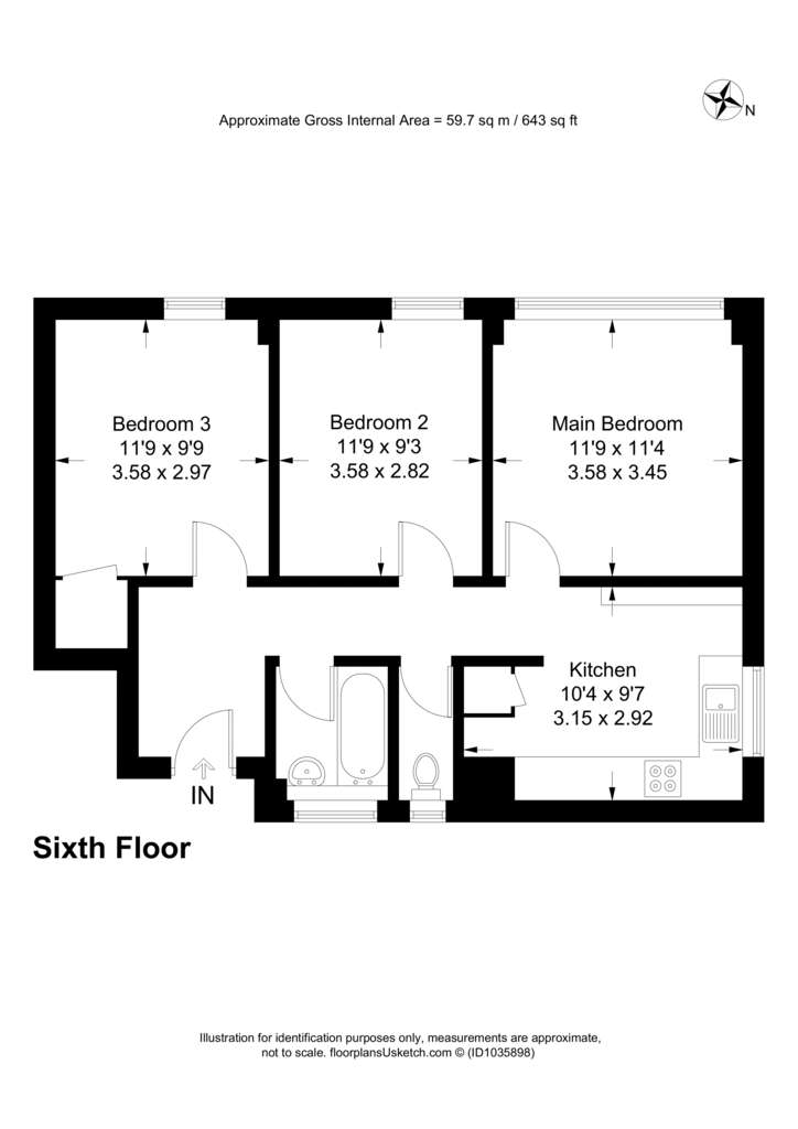 3 bedroom flat to rent - floorplan