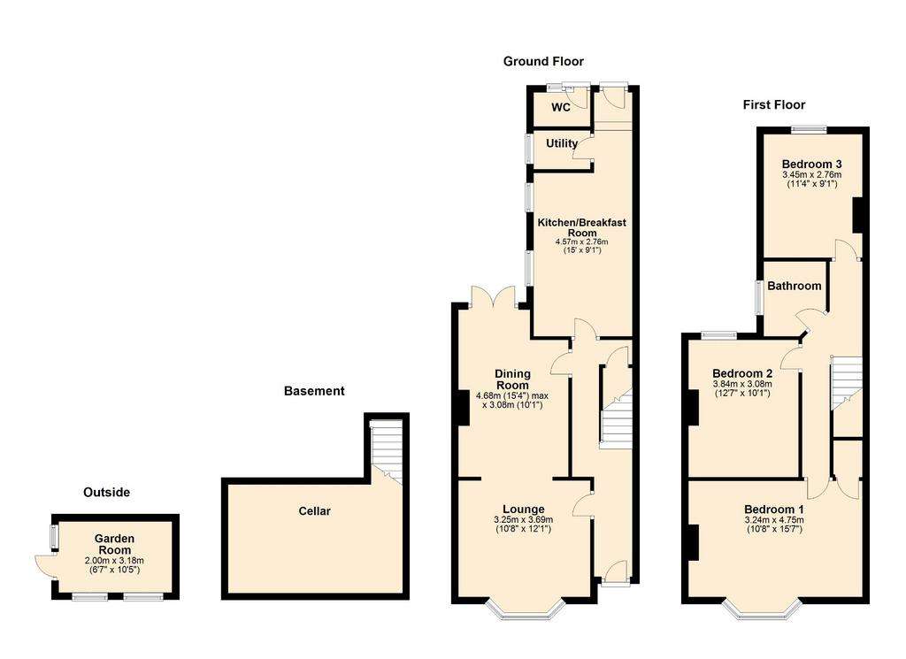 3 bedroom terraced house for sale - floorplan