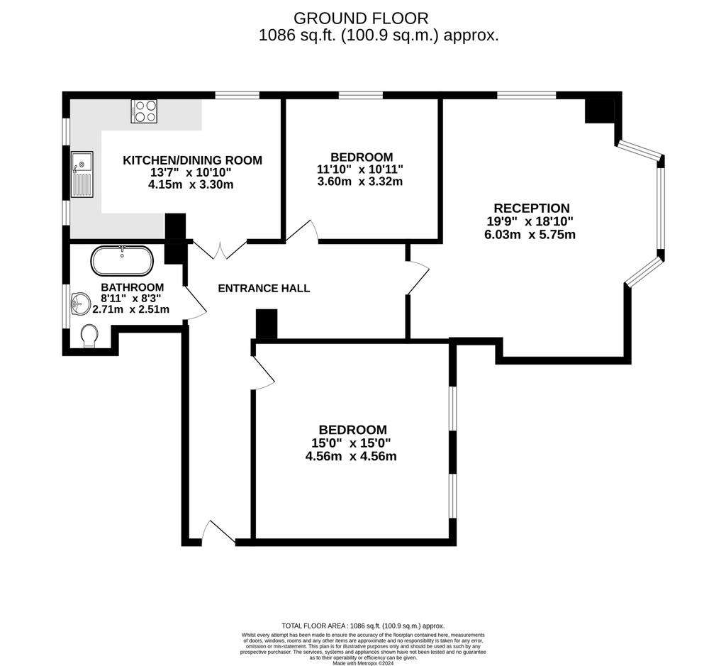 2 bedroom ground floor flat to rent - floorplan